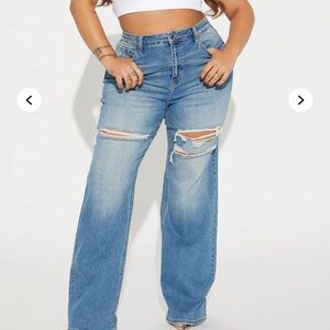 Fashion Nova Light Blue Distressed Wide Leg Jeans